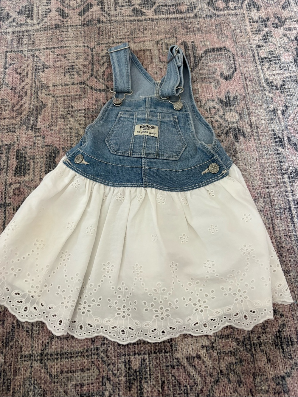 Denim & White Eyelet Skirt Overalls - Kids